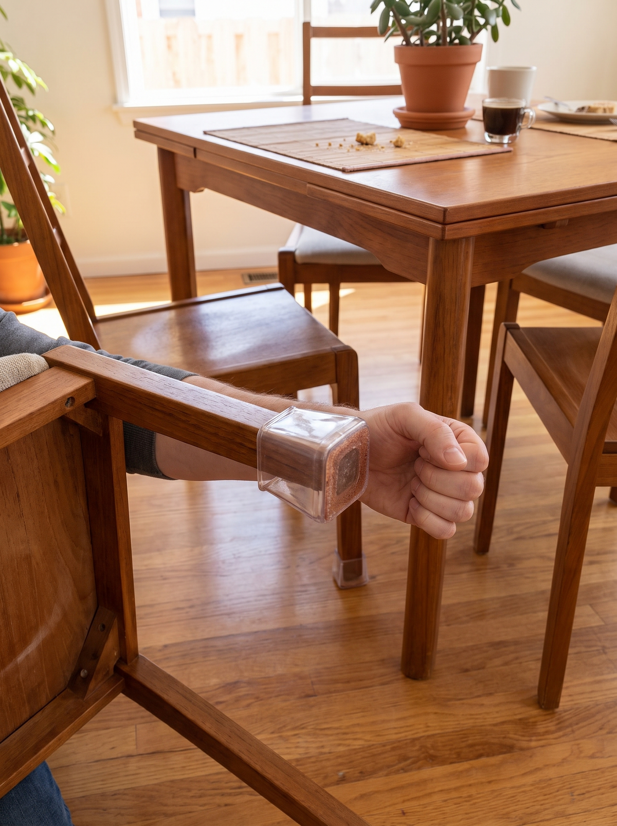 Fitting a square cap onto a chair leg
