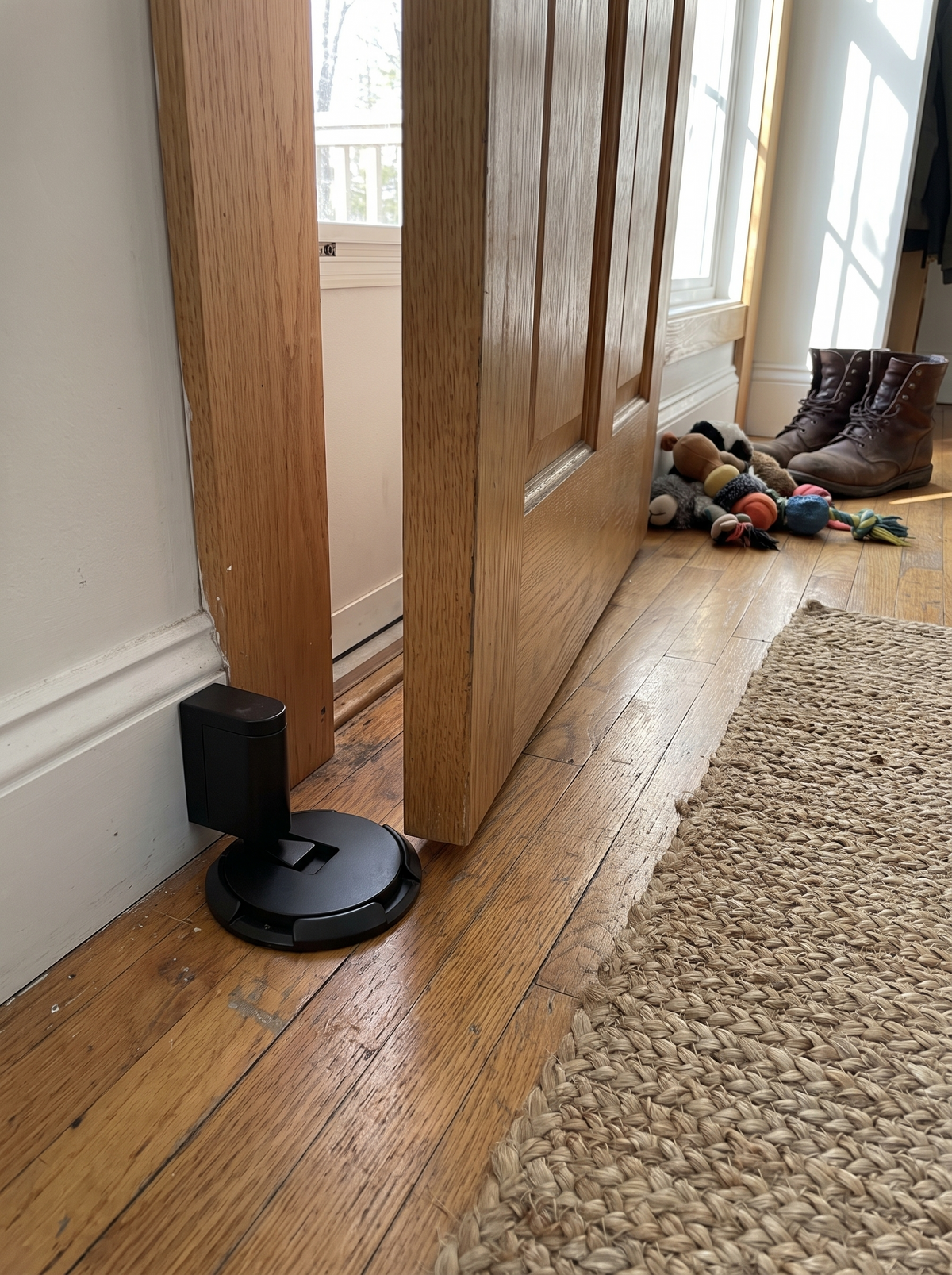 Ultra thin door stopper profile by a doorway