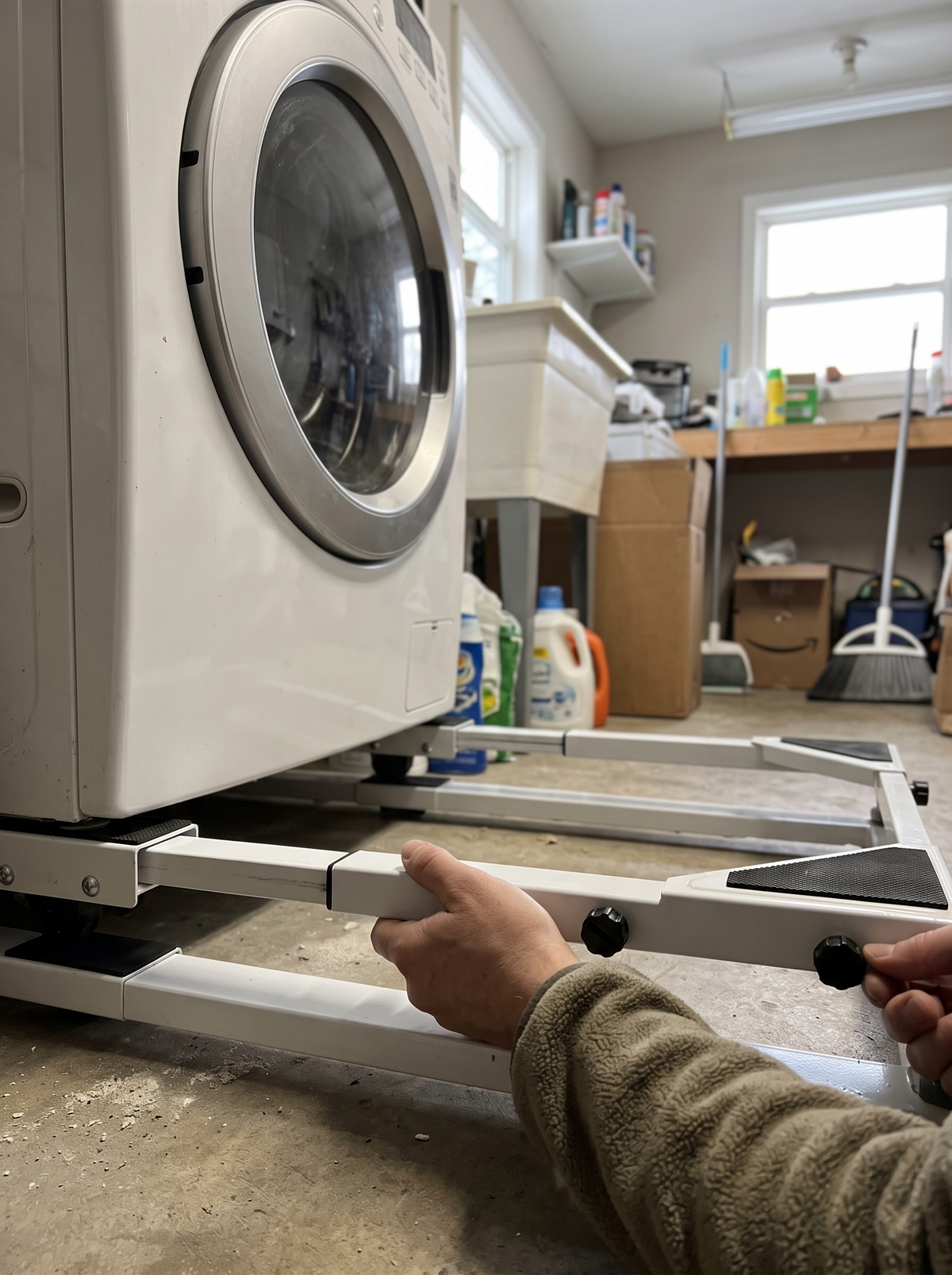 Extending the telescoping roller frame by hand