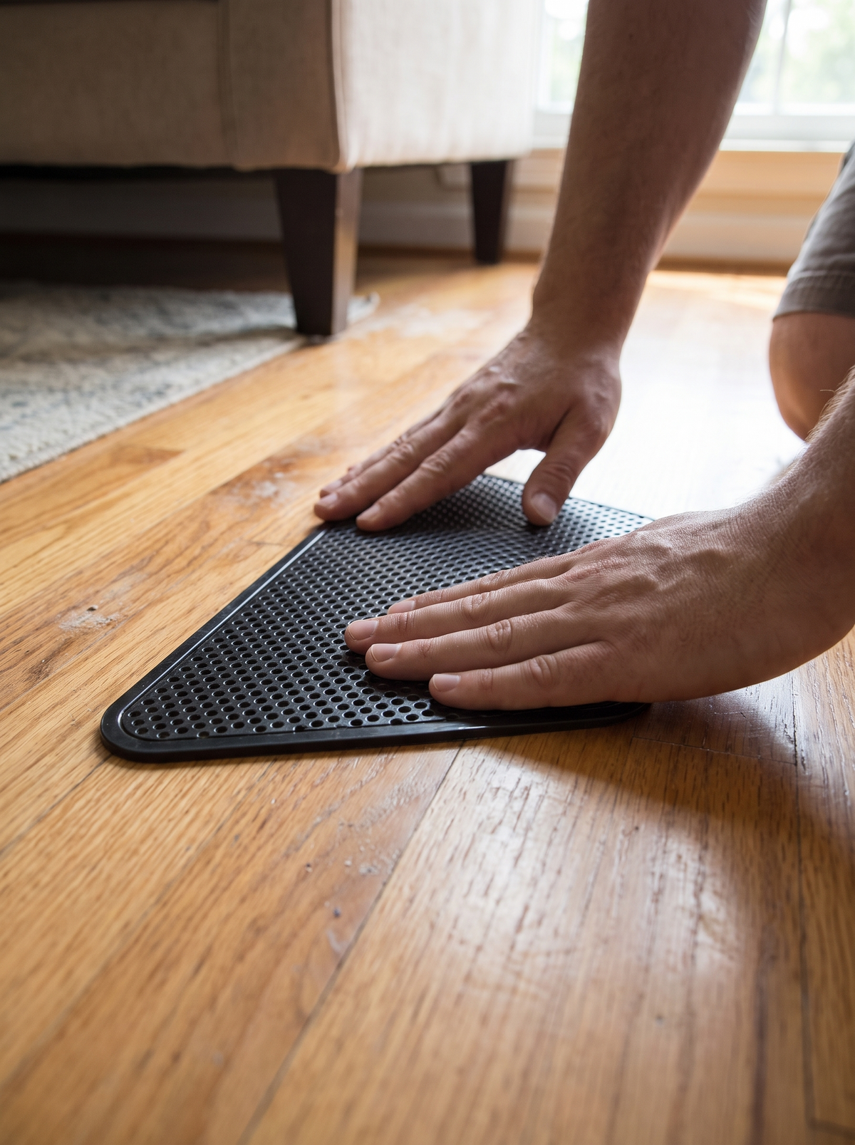 Pressing a gripper pad onto a clean floor
