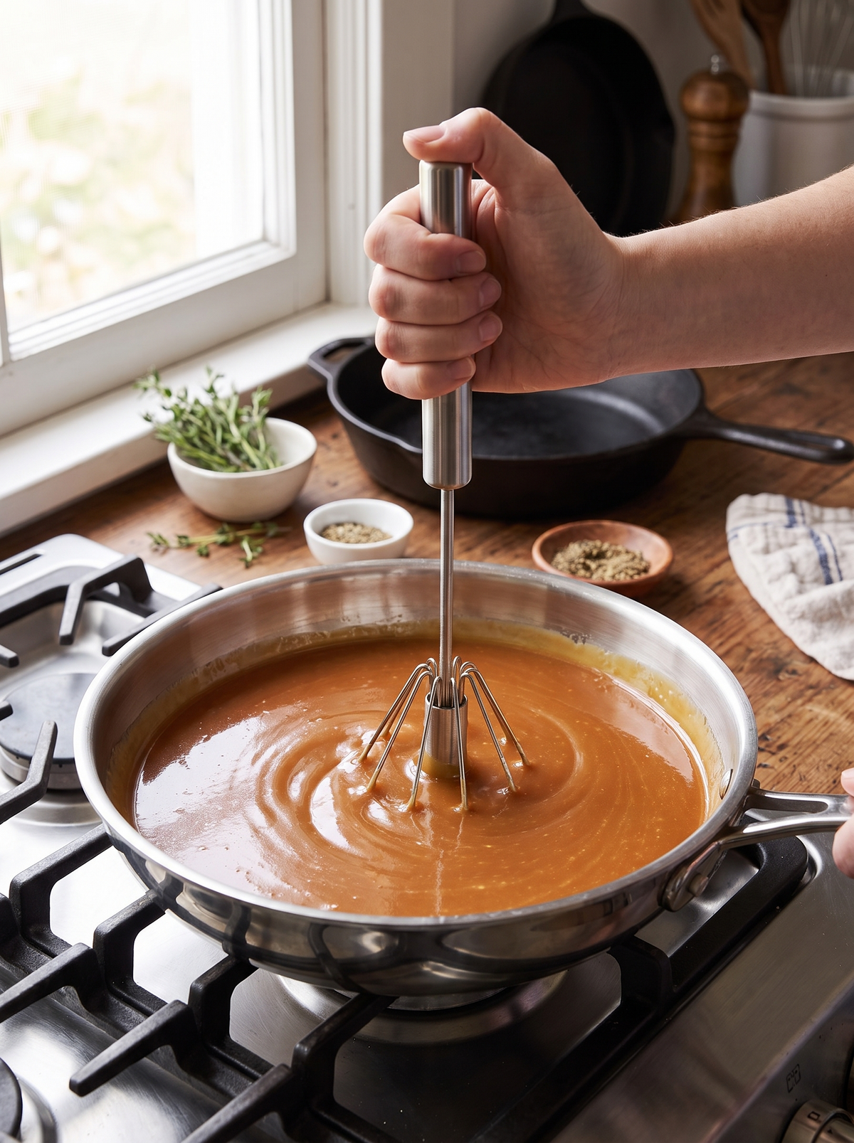 Smooth glossy sauce with nothing caught on the base