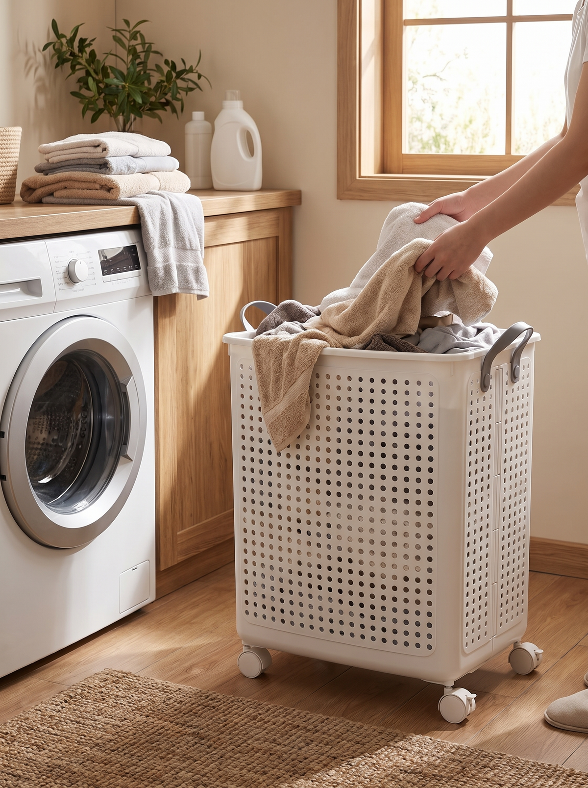 Foldable Laundry Basket With Wheels lifestyle 3